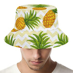 Beige Zig Zag Pineapple Pattern Print Bucket Hat