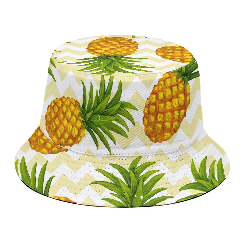 Beige Zig Zag Pineapple Pattern Print Bucket Hat