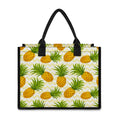 Beige Zig Zag Pineapple Pattern Print Canvas Tote Bag