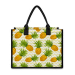 Beige Zig Zag Pineapple Pattern Print Canvas Tote Bag