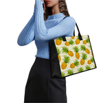 Beige Zig Zag Pineapple Pattern Print Canvas Tote Bag