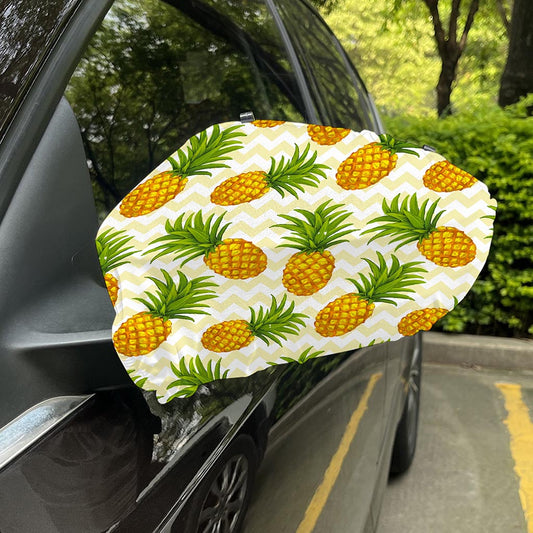 Beige Zig Zag Pineapple Pattern Print Car Side Mirror Covers