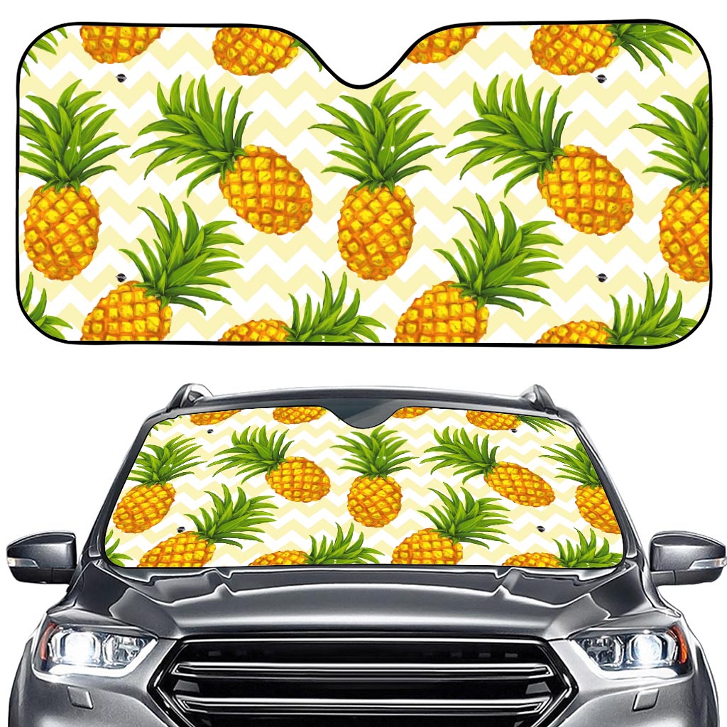 Beige Zig Zag Pineapple Pattern Print Car Windshield Sun Shade