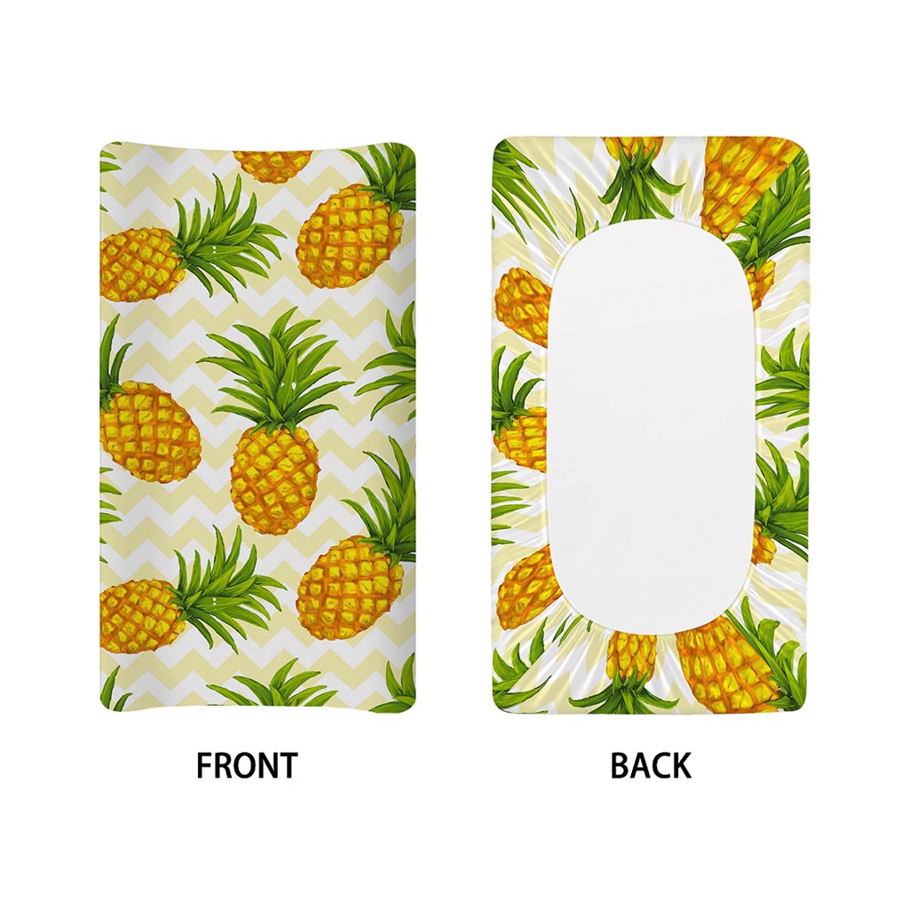 Beige Zig Zag Pineapple Pattern Print Changing Pad Cover