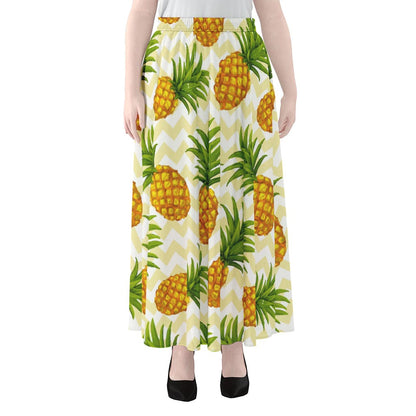 Beige Zig Zag Pineapple Pattern Print Chiffon Maxi Skirt