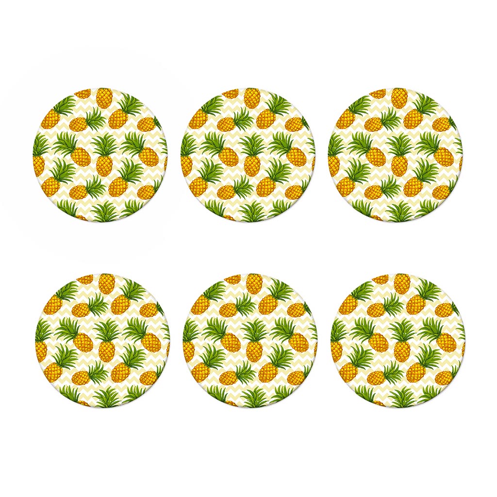 Beige Zig Zag Pineapple Pattern Print Coaster Set