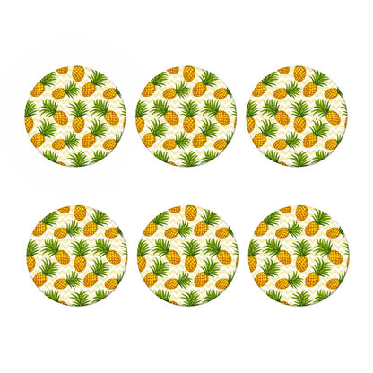 Beige Zig Zag Pineapple Pattern Print Coaster Set