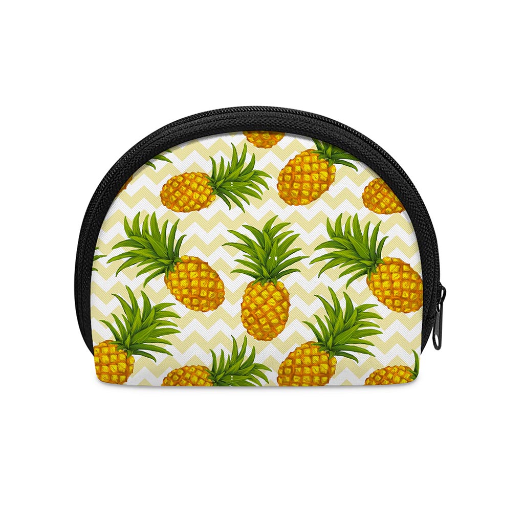 Beige Zig Zag Pineapple Pattern Print Coin Purse