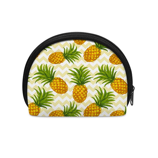 Beige Zig Zag Pineapple Pattern Print Coin Purse