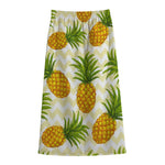 Beige Zig Zag Pineapple Pattern Print Cotton Front Slit Maxi Skirt