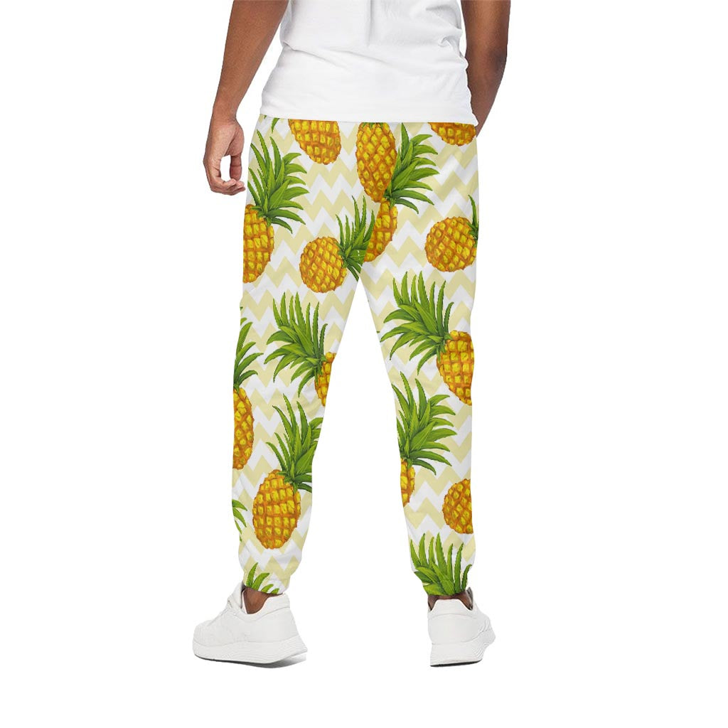 Beige Zig Zag Pineapple Pattern Print Cotton Pants