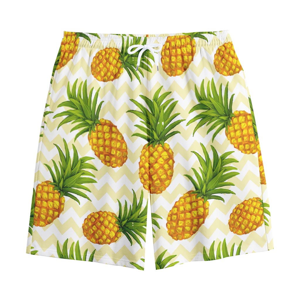 Beige Zig Zag Pineapple Pattern Print Cotton Shorts