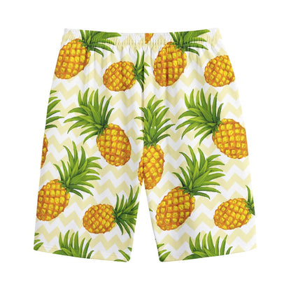 Beige Zig Zag Pineapple Pattern Print Cotton Shorts