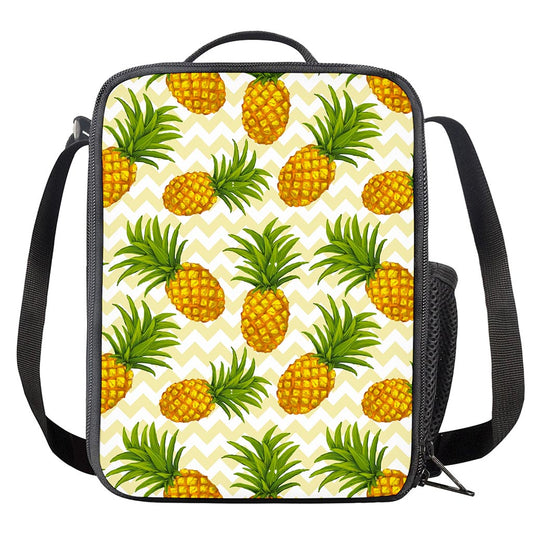 Beige Zig Zag Pineapple Pattern Print Crossbody Lunch Bag