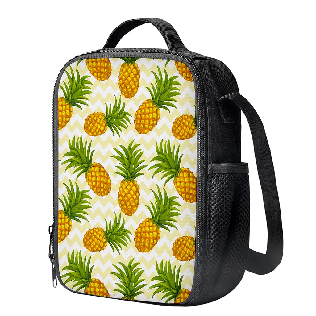 Beige Zig Zag Pineapple Pattern Print Crossbody Lunch Bag