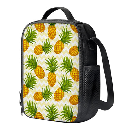 Beige Zig Zag Pineapple Pattern Print Crossbody Lunch Bag