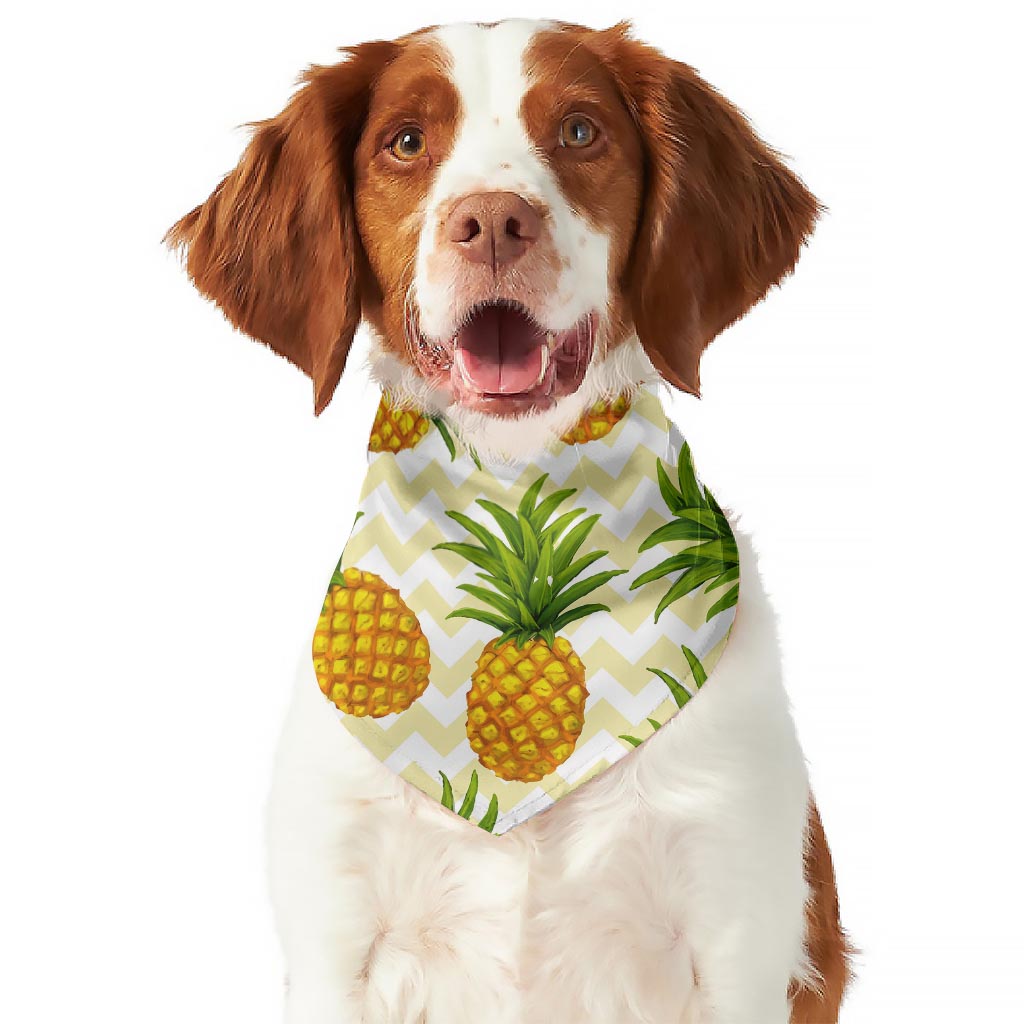 Beige Zig Zag Pineapple Pattern Print Dog Bandana