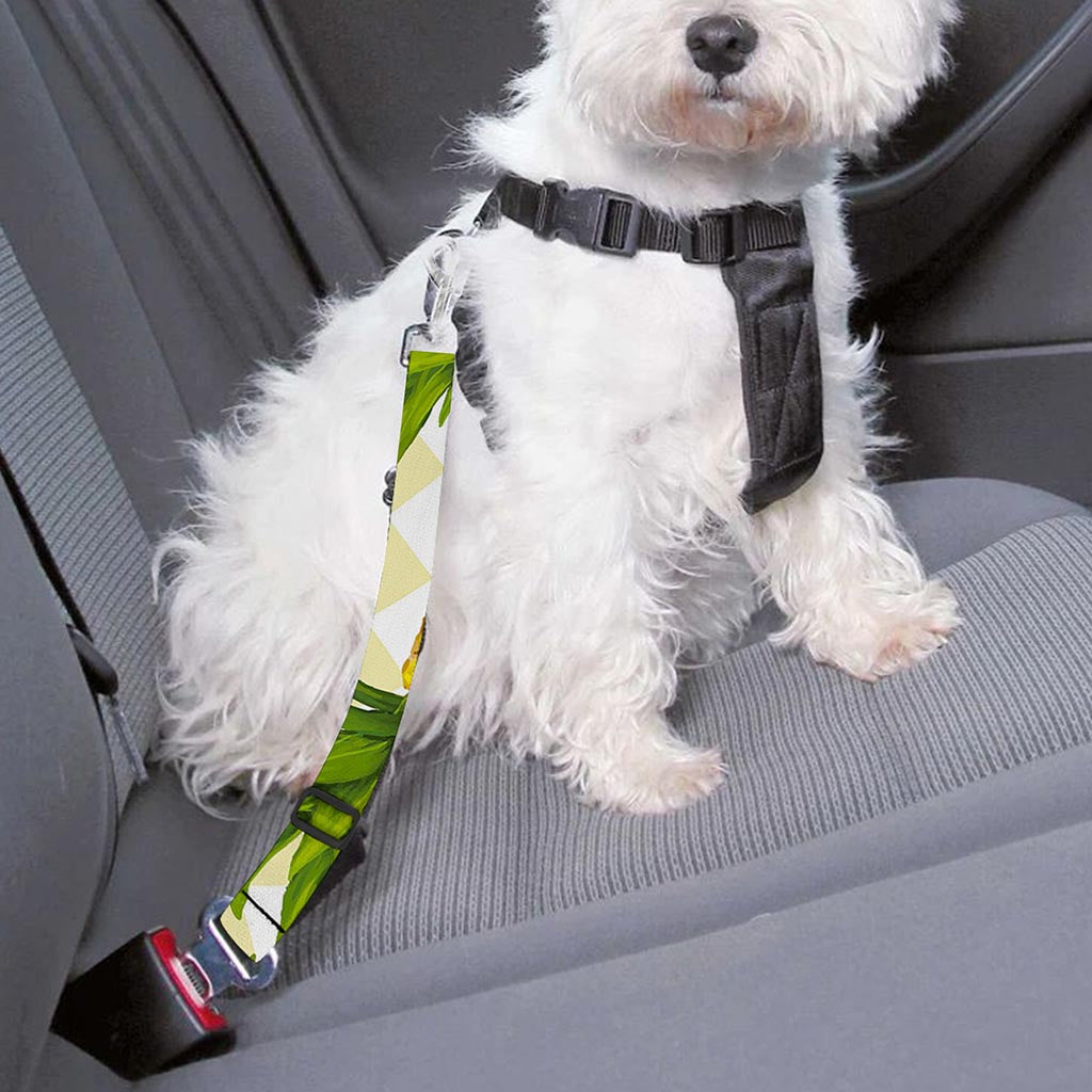 Beige Zig Zag Pineapple Pattern Print Dog Seat Belt