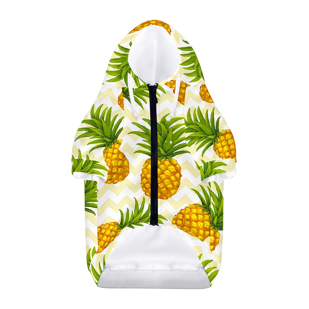Beige Zig Zag Pineapple Pattern Print Dog Zip Up Hoodie