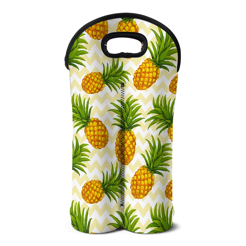 Beige Zig Zag Pineapple Pattern Print Double Neoprene Wine Tote