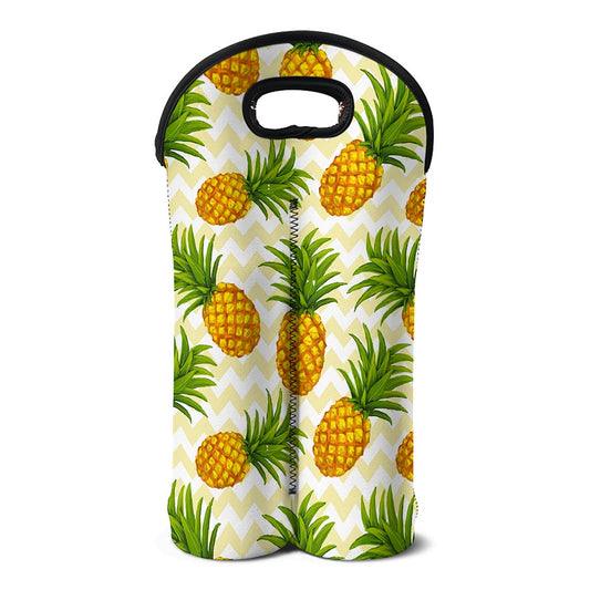 Beige Zig Zag Pineapple Pattern Print Double Neoprene Wine Tote