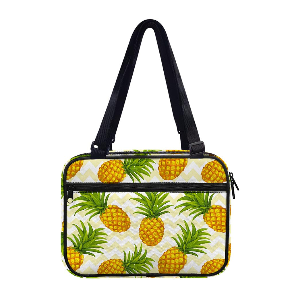 Beige Zig Zag Pineapple Pattern Print Double Strap Bible Bag