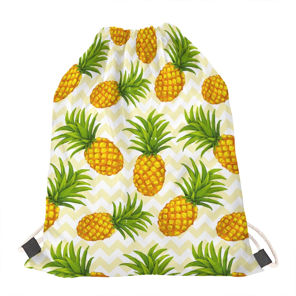 Beige Zig Zag Pineapple Pattern Print Drawstring Bag