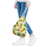 Beige Zig Zag Pineapple Pattern Print Drawstring Bag