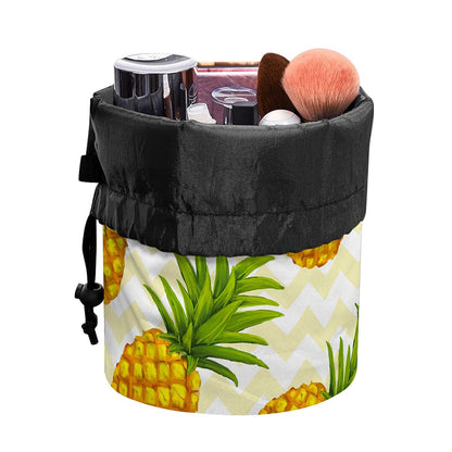 Beige Zig Zag Pineapple Pattern Print Drawstring Makeup Bag