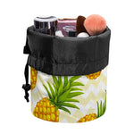 Beige Zig Zag Pineapple Pattern Print Drawstring Makeup Bag