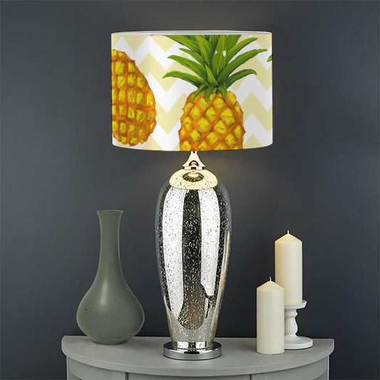 Beige Zig Zag Pineapple Pattern Print Drum Lamp Shade
