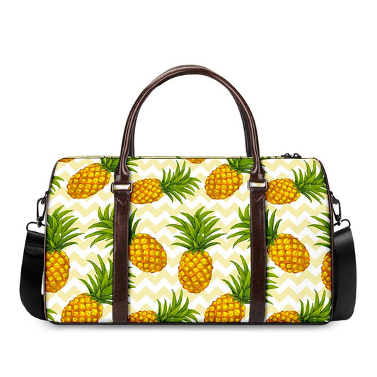 Beige Zig Zag Pineapple Pattern Print Duffle Bag