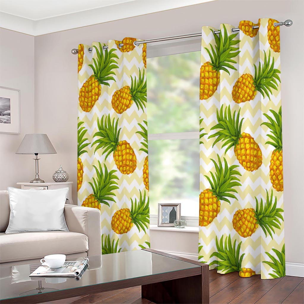 Beige Zig Zag Pineapple Pattern Print Extra Wide Grommet Curtains