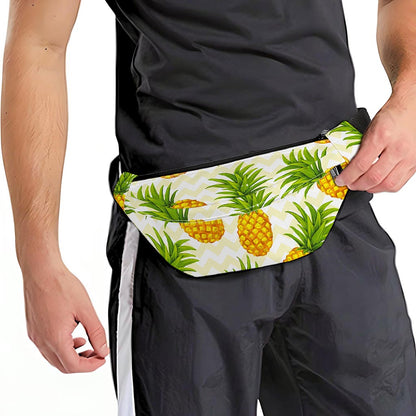 Beige Zig Zag Pineapple Pattern Print Fanny Pack