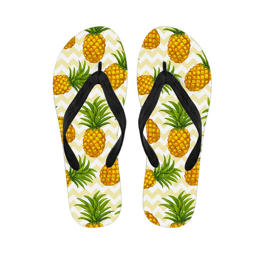 Beige Zig Zag Pineapple Pattern Print Flip Flops
