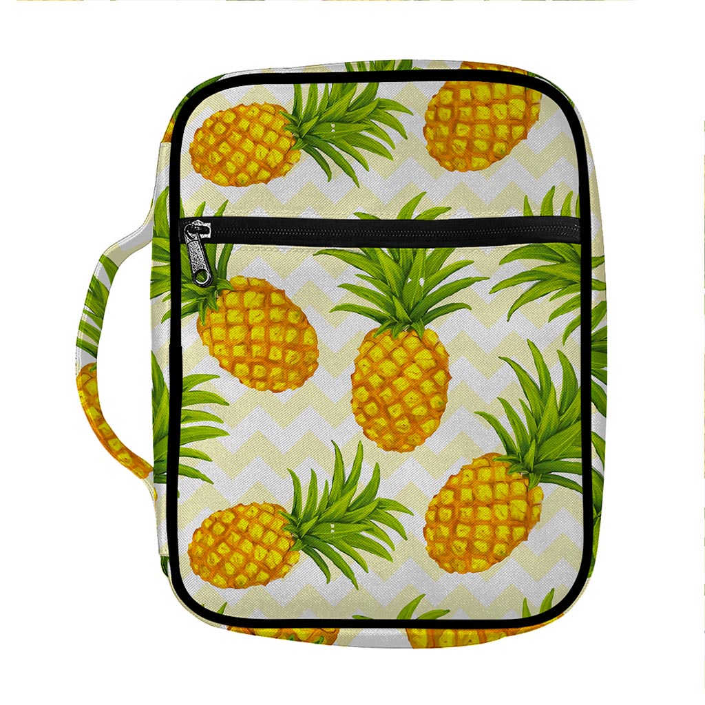 Beige Zig Zag Pineapple Pattern Print Front Pocket Bible Bag