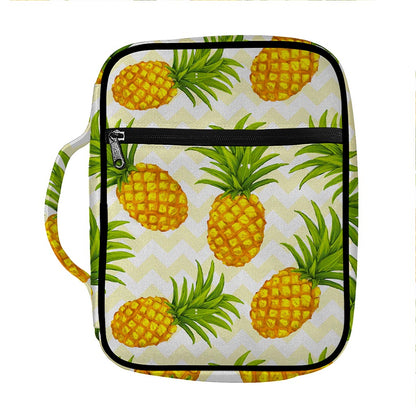 Beige Zig Zag Pineapple Pattern Print Front Pocket Bible Bag
