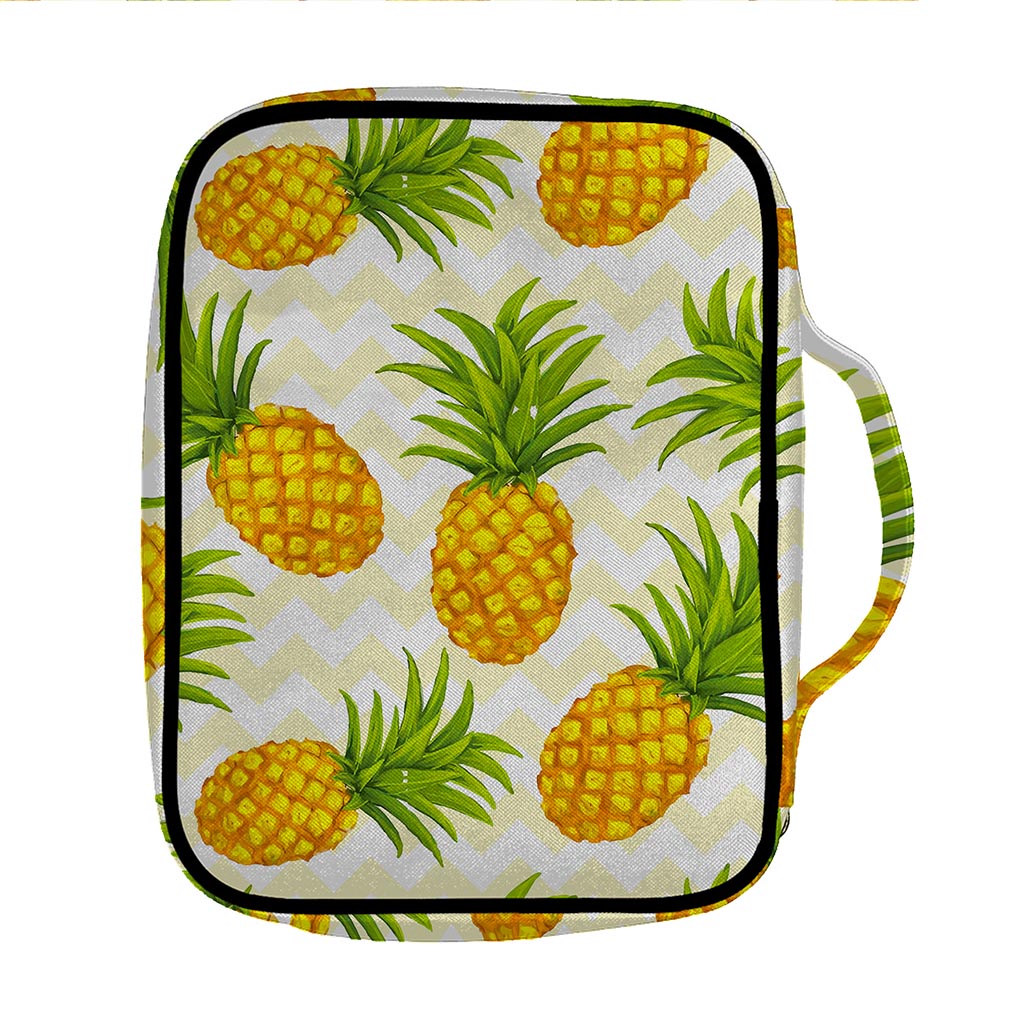 Beige Zig Zag Pineapple Pattern Print Front Pocket Bible Bag