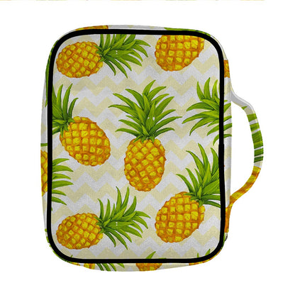 Beige Zig Zag Pineapple Pattern Print Front Pocket Bible Bag