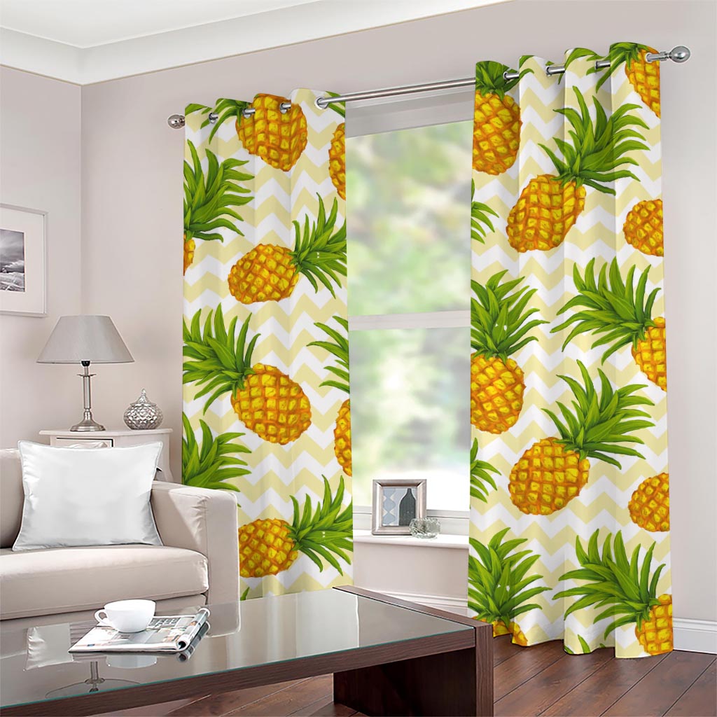 Beige Zig Zag Pineapple Pattern Print Grommet Curtains
