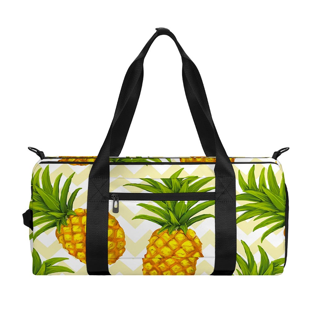 Beige Zig Zag Pineapple Pattern Print Gym Bag