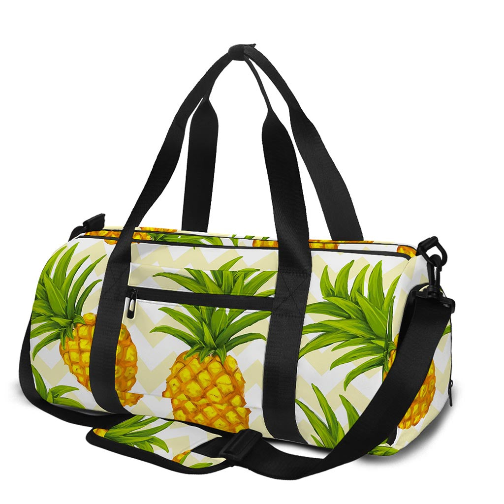 Beige Zig Zag Pineapple Pattern Print Gym Bag
