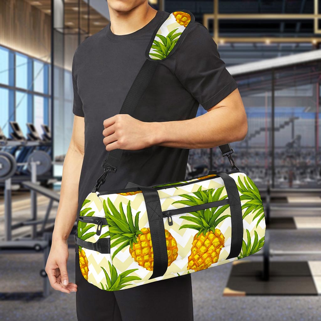 Beige Zig Zag Pineapple Pattern Print Gym Bag