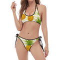 Beige Zig Zag Pineapple Pattern Print Halter Scoop Tie Side Bikini