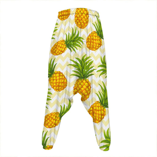 Beige Zig Zag Pineapple Pattern Print Hammer Pants