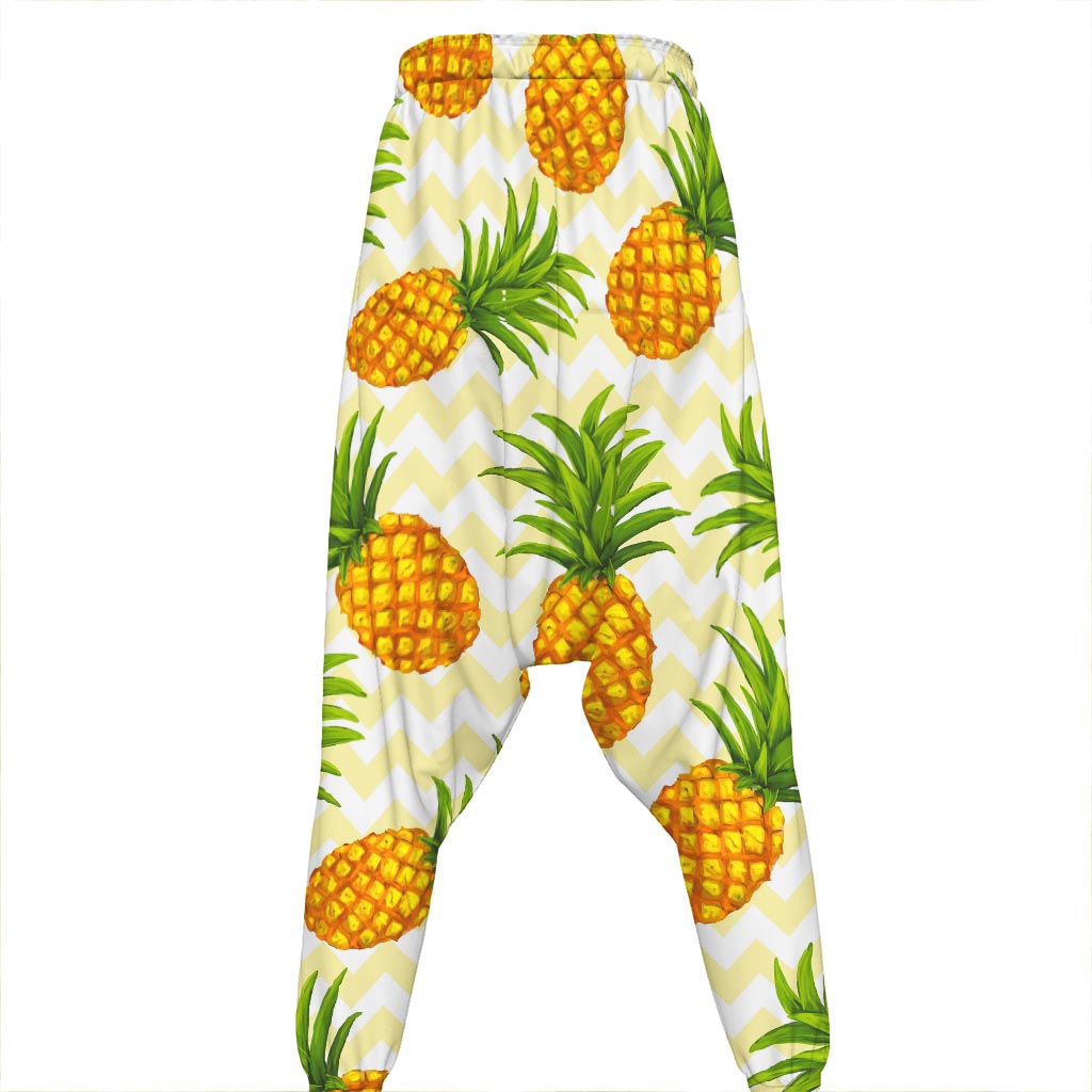 Beige Zig Zag Pineapple Pattern Print Hammer Pants