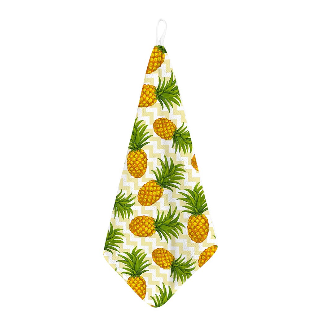 Beige Zig Zag Pineapple Pattern Print Hand Towel