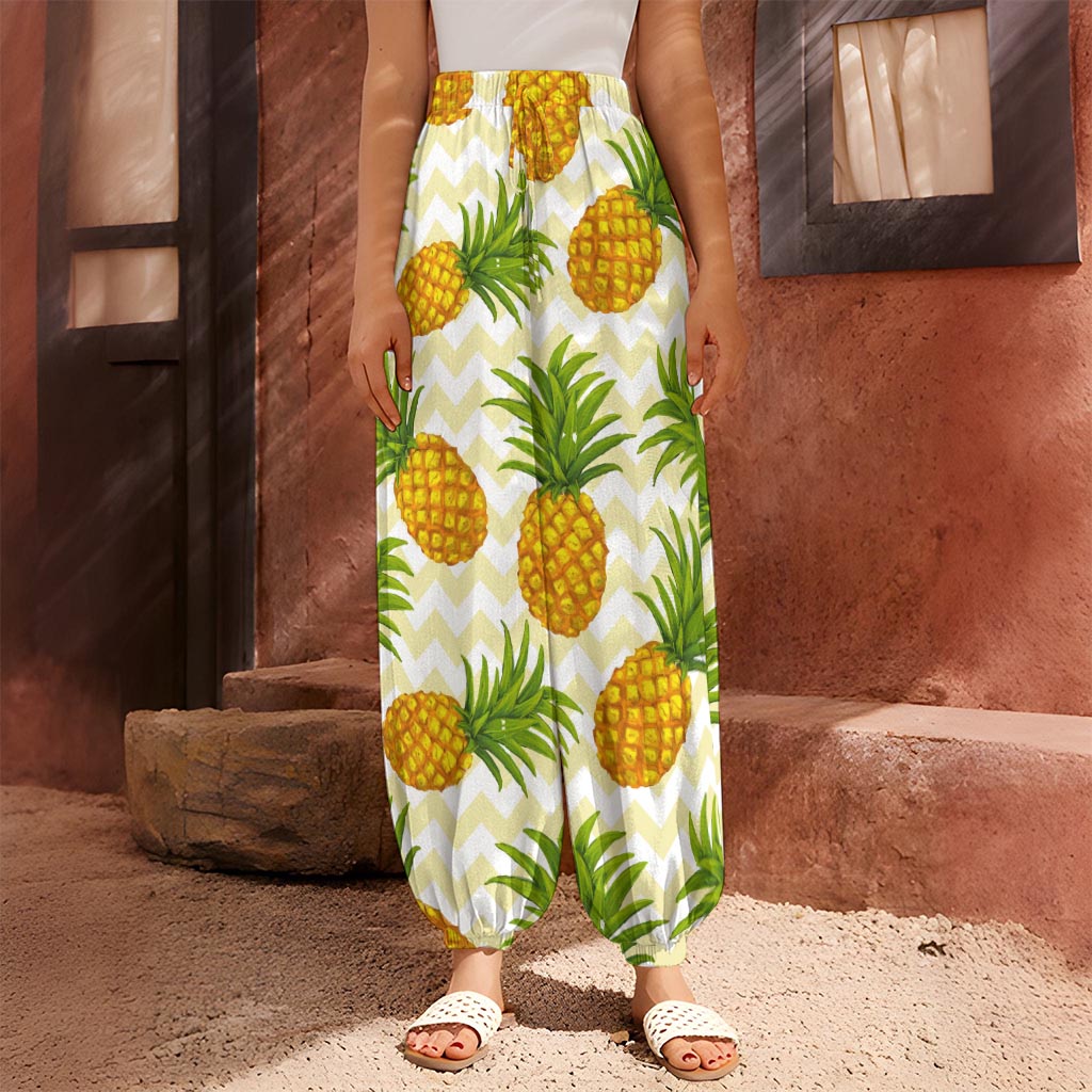 Beige Zig Zag Pineapple Pattern Print Harem Pants