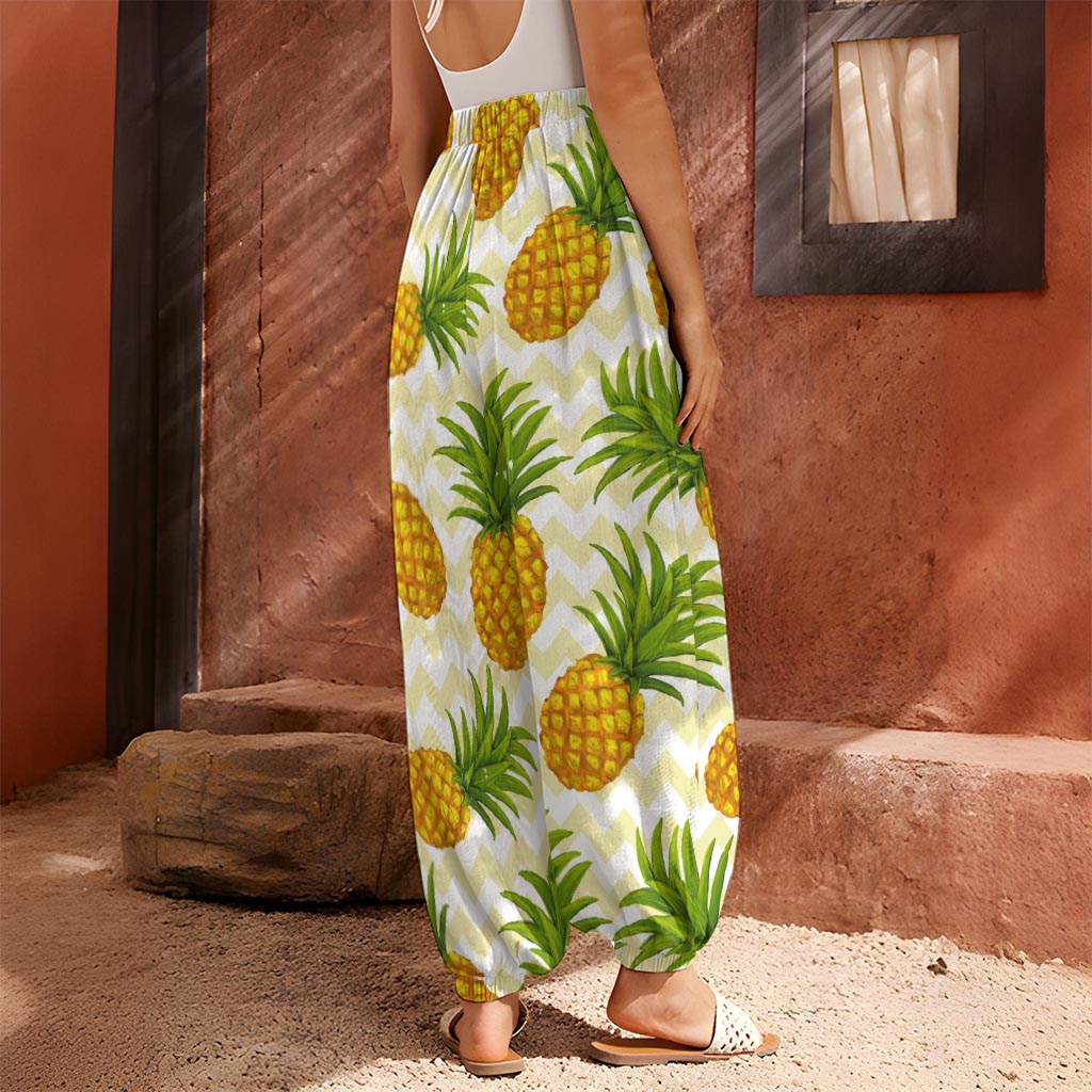 Beige Zig Zag Pineapple Pattern Print Harem Pants
