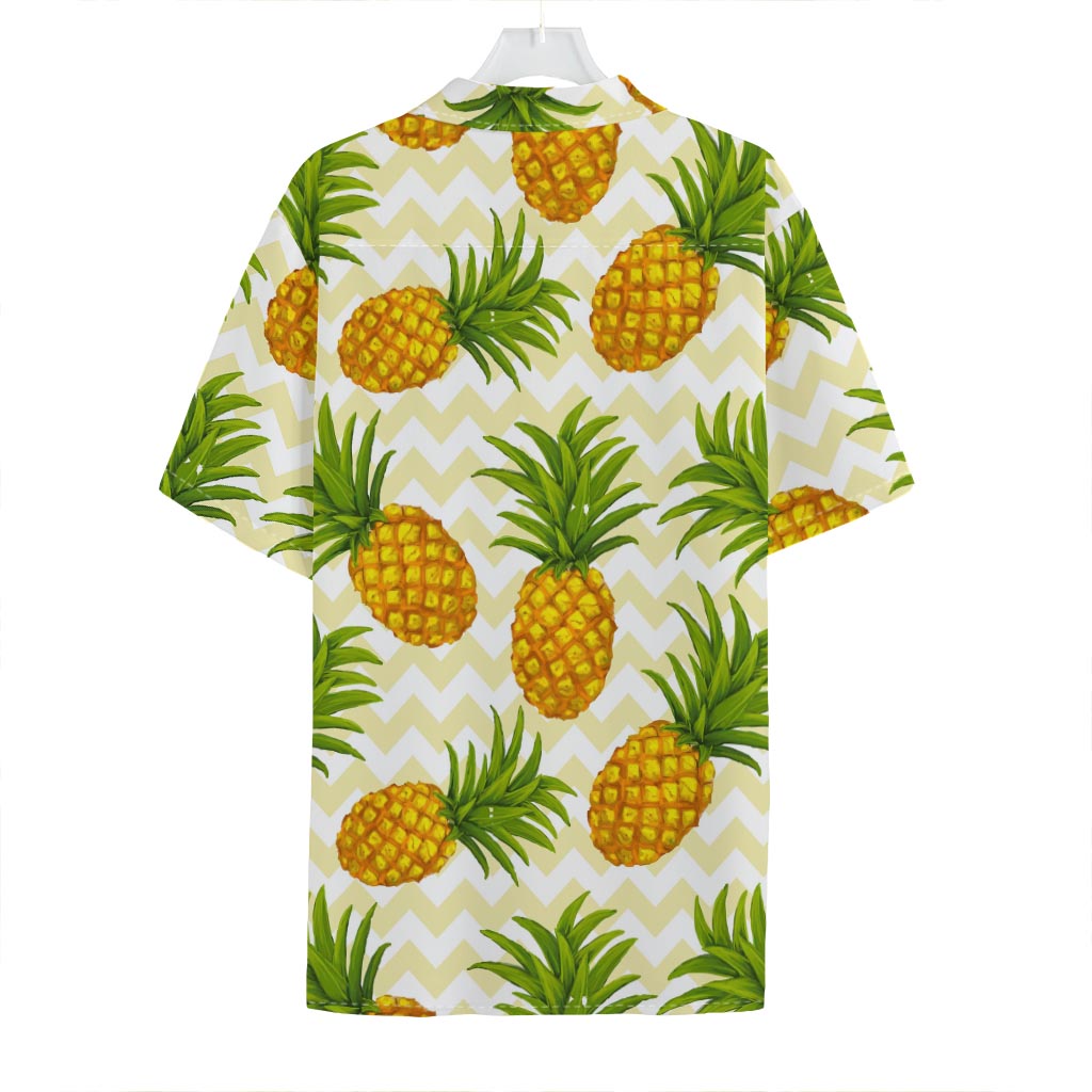 Beige Zig Zag Pineapple Pattern Print Hawaiian Shirt